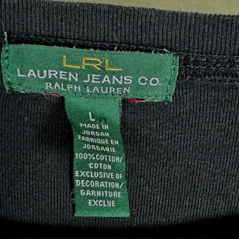 Lauren Jeans Co Ralph Lauren Black Cotton Top Suede Elbow Patch Zip Shoulder‎ L - Picture 6 of 10